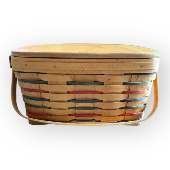 Longaberger 1998 12" x 12" Cake Basket W/ Protector & Wooden Lid - Picture 4 of 15